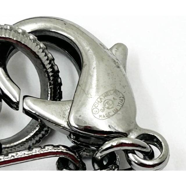 Contemporary Chanel Gunmetal CC Black Crystal Ball Pendant Necklace For Sale - Image 3 of 5