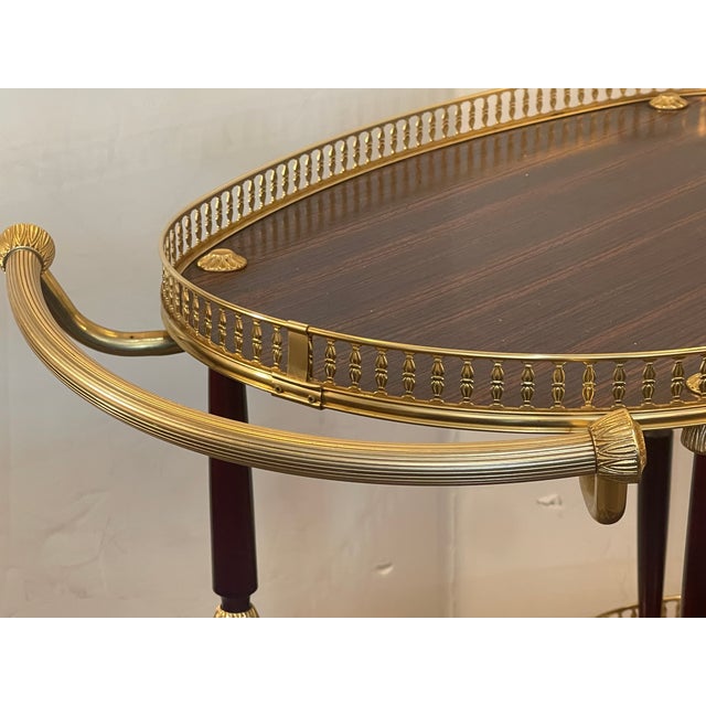 !950s Bar Cart Brass Gallery & Veneer, Italy For Sale - Image 10 of 13