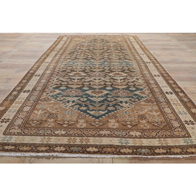 Textile Early 20th Century Antique Persian Malayer Hallway Rug Runner, 04'11 X 10'06 For Sale - Image 7 of 9