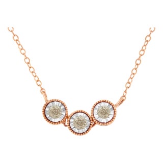 10K Rose and White Gold Plated .925 Sterling Silver 1/4 Cttw Miracle-Set Champagne Diamond Triple Circle 18" Necklace (I2-I3 Clarity) For Sale