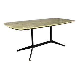 Italian Onyx Marble and Metal Dining Table with Rectangular Rounded Shape, 1960s For Sale