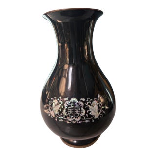 Antique Chinioiserie Brass Vase With Mother of Pearl Inlay For Sale