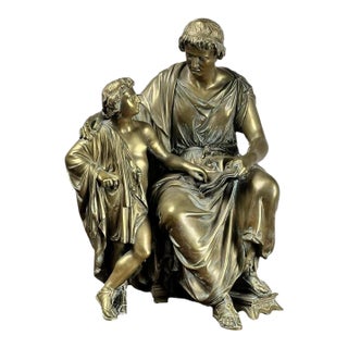 Antique Bronze Sculpture “Teacher and Pupil” by Louis Charles Janson 1865 Signed Ch. Janson For Sale