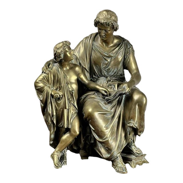 Antique Bronze Sculpture “Teacher and Pupil” by Louis Charles Janson 1865 Signed Ch. Janson For Sale