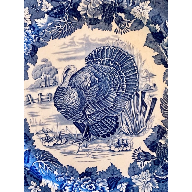 Rustic European Early 20th Century Blue & White Turkey Plate For Sale - Image 3 of 6