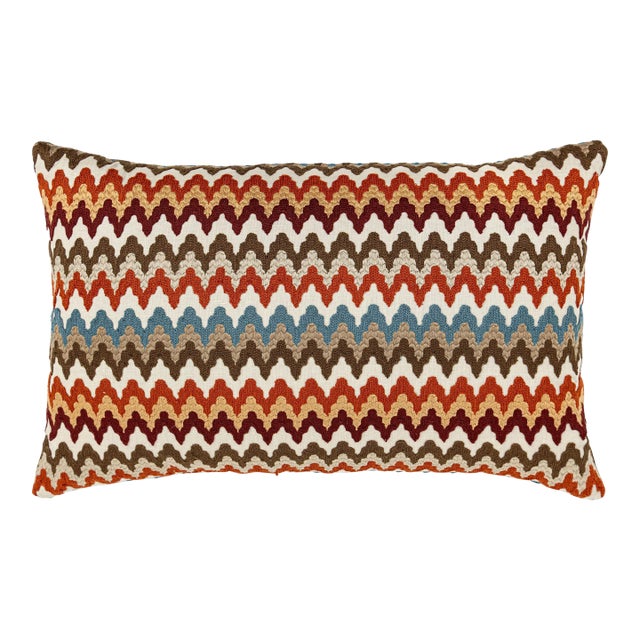 Scalamandre 22" x 14" Rainbow Mountain Crewel Pillow in Autumn For Sale