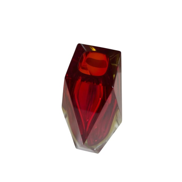 Mid-20th Century Murano Alessandro Mandruzzato Faceted Red Yellow Sommerso Glass Vase For Sale - Image 4 of 6