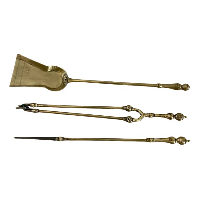 Antique Victorian Brass Fire Irons, 1860s, Set of 3 For Sale