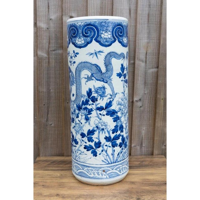 An impressive large Chinese blue and white porcelain vase dating to the second half of the 19th century, during the Qing...
