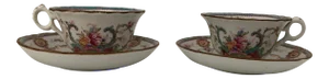 Antique Cauldon English China Teacups & Saucers - Service for 2