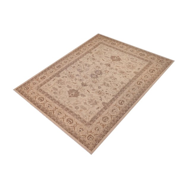 Transitional 1990s Classic Ziegler Ivory Tan Hand-Knotted Wool Rug - 10'2'' X 13'11'' For Sale - Image 3 of 8