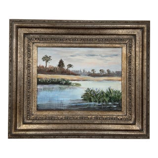 Vintage Original Old Florida Marsh Landscape Painting For Sale