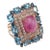 Bochic “Capri” Vintage Ruby & Diamond & Blue Topaz Ring Set In 18K Gold & Silver For Sale