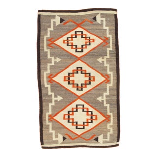 Navajo Rug circa 1920 Klagetoh Hand Knotted Diamond Pattern Gray Orange Black For Sale