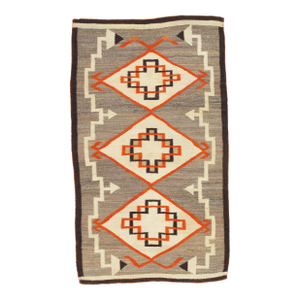 Navajo Rug circa 1920 Klagetoh Hand Knotted Diamond Pattern Gray Orange Black
