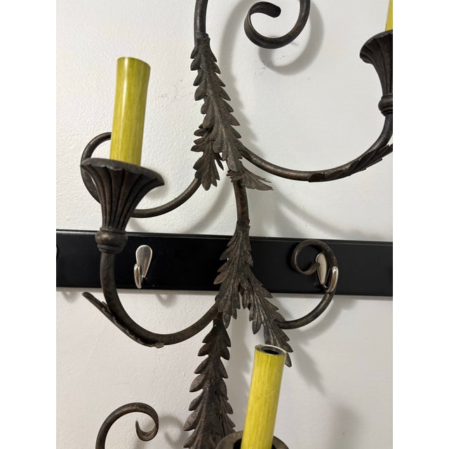 Black Vintage Black Metal Hollywood Regency Double-Arm Wall Sconce For Sale - Image 8 of 9