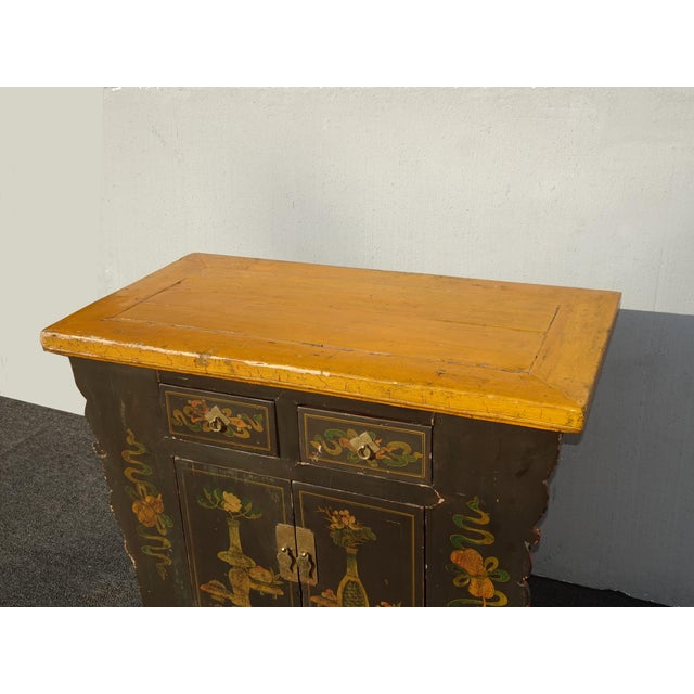 Antique Hand Painted Asian Chinoiserie Altar Cabinet For Sale - Image 4 of 12