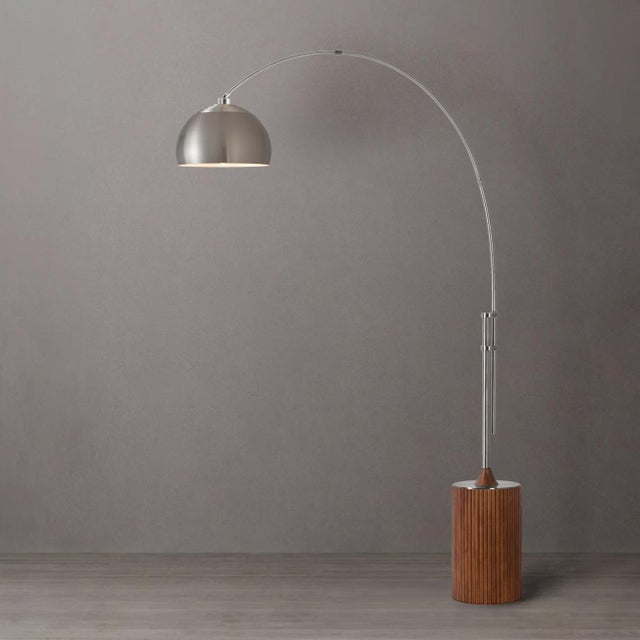 Mid-Century Modern 92-Inch Tambo Mid Century Floor Lamp, 1980s - Satin Nickel, Dark Walnut Base For Sale - Image 3 of 7