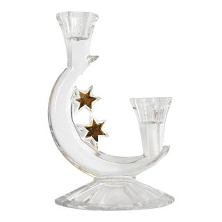 Vintage Glass Moon & Stars Candlestick For Sale