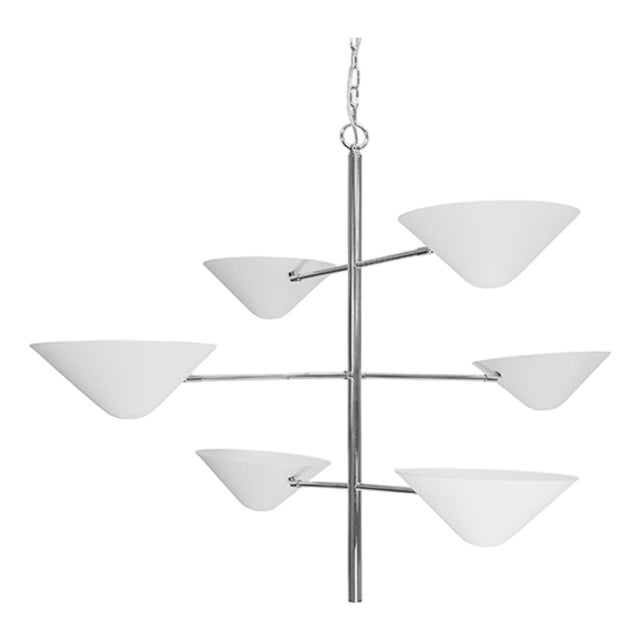 Matthew Izzo Home Avalon White Metal Inverted Shade and Nickel Frame Pendant Light For Sale