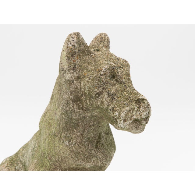 This English Mid 20th C. stone terrier figure has a lively, alert presence, with upright ears, a sturdy seated posture,...