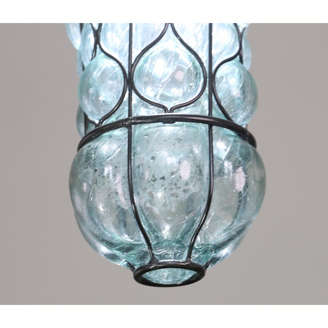 Art Deco Set of 2 Rare Blu Acuqamarine Vintage Venetian Lantern, Murano Glass, 1970s For Sale - Image 3 of 12