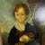 This is a beautiful vintage oil portrait depicting a young child holding a rabbit, painted in a traditional classical...