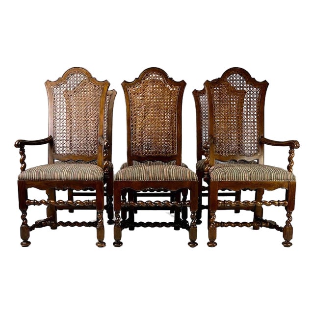 Baker Furniture Jacobean Style Barley Twist Dining Chairs - Set of 6 For Sale