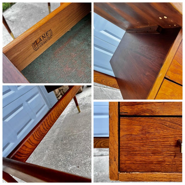 Mid Century Modern Extendable Writing Desk With Drop-Hinge Leaf | by Lane Furniture For Sale - Image 17 of 18