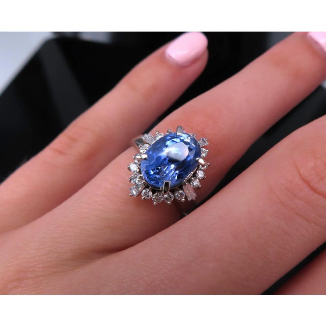 Late 20th Century Fine 3.98ct Gia Ceylon No Heat Sapphire & 0.50ct Diamond Platinum Ring Size 6 For Sale - Image 11 of 18