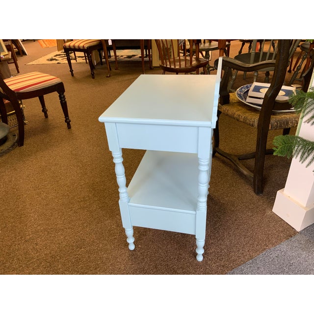20th century Hitchcock painted side tables. Two drawers and open shelf, great storage solutions. Original knob pulls have...