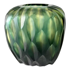 Guaxs Glassworks Kashi Carved Glass Green Vase