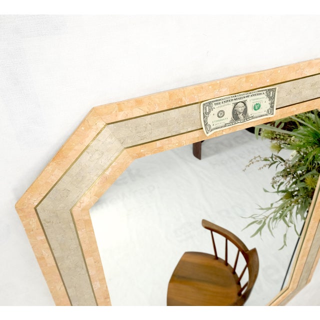 Tessellated Frame Octagonal Rectangle Shape Brass Inlay Wall Mirror For Sale - Image 6 of 10