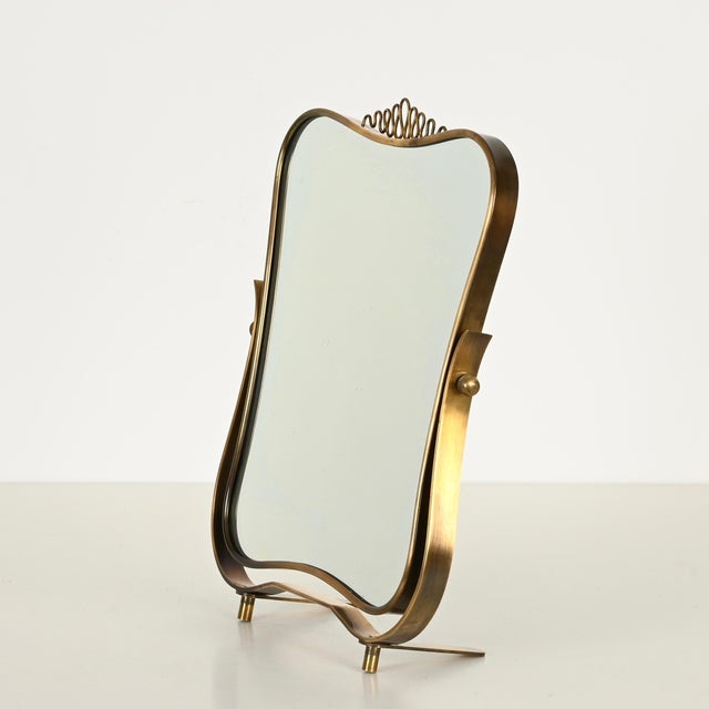 Fontana Arte Brass Adjustable Table Mirror attributed to Gio Ponti for Fontana Arte, Italy, 1940s For Sale - Image 4 of 17