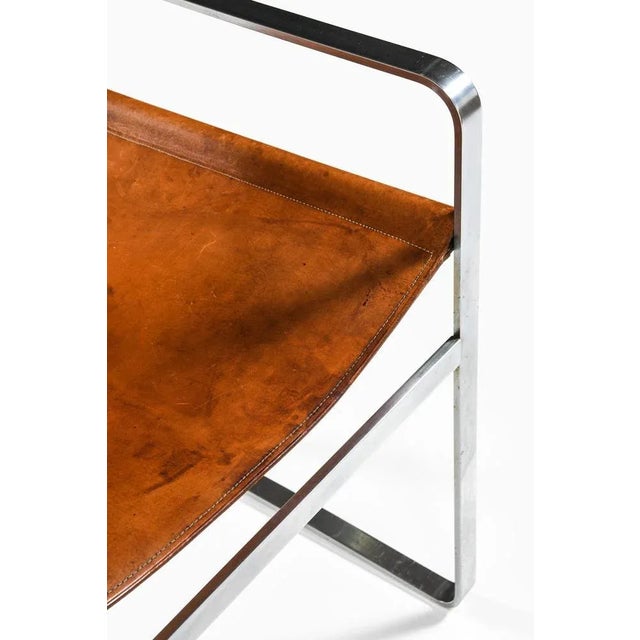 Metal Armchair in Steel and Original Leather attributed to Hans Wegner, 1970s For Sale - Image 7 of 10