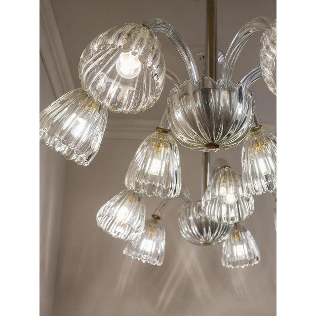 Mid-Century Modern Murano Glass Chandeliers attributed to Barovier & Toso, Italy, 1940s, Set of 2 For Sale - Image 3 of 14
