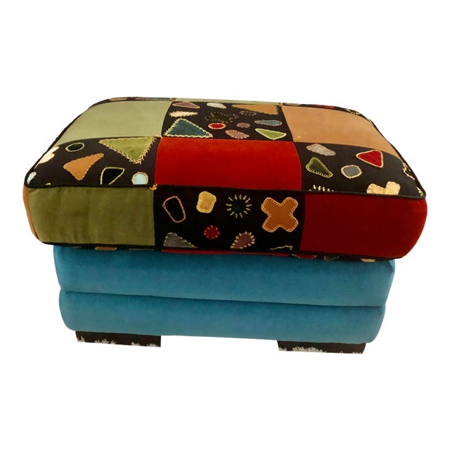 Vintage Multi Colored Upholstered Ottoman For Sale