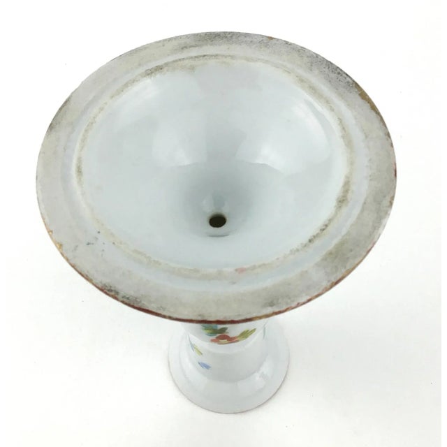 Vintage Porcelain Hand Painted Floral Candle Holders - a Pair For Sale - Image 10 of 11