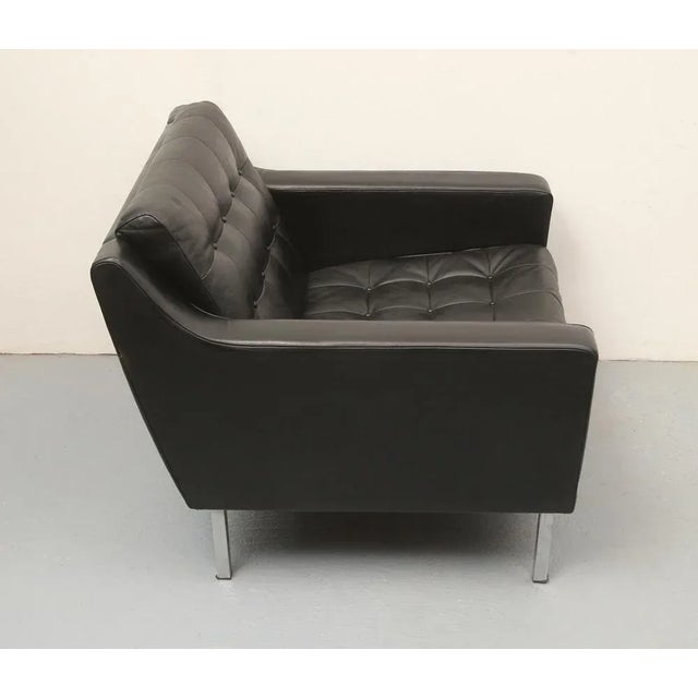 Classic 60s YEARS leather armchair with check quilting. Black genuine leather, square chrome legs. Cushion not removable....