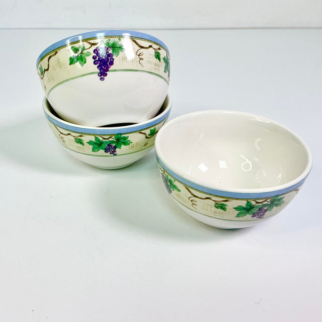 2000 - 2009 Early 21st C Vintage Boho Chic Merlot Grape Motif Dessert Bowls - Set of 3. For Sale - Image 5 of 16