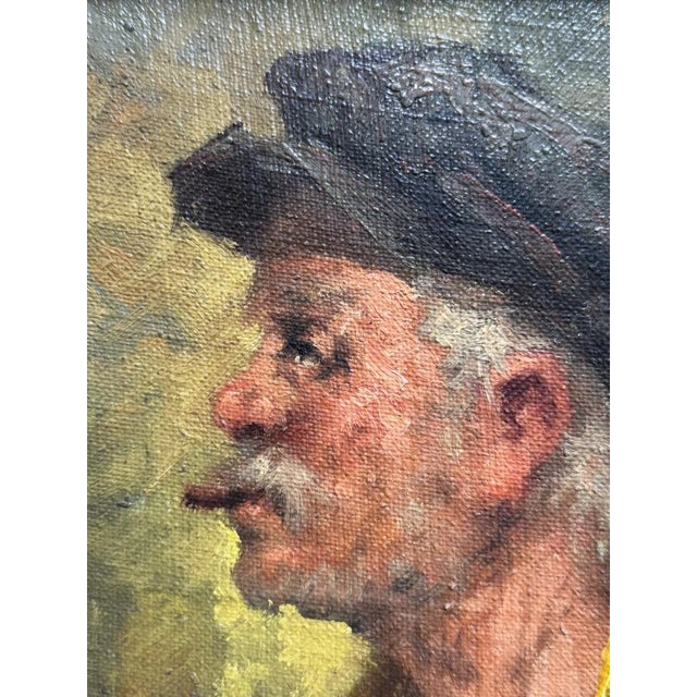Early 20th Century Early 1900's Signed Original Oil on Canvas of Man Smoking Pipe For Sale - Image 5 of 7