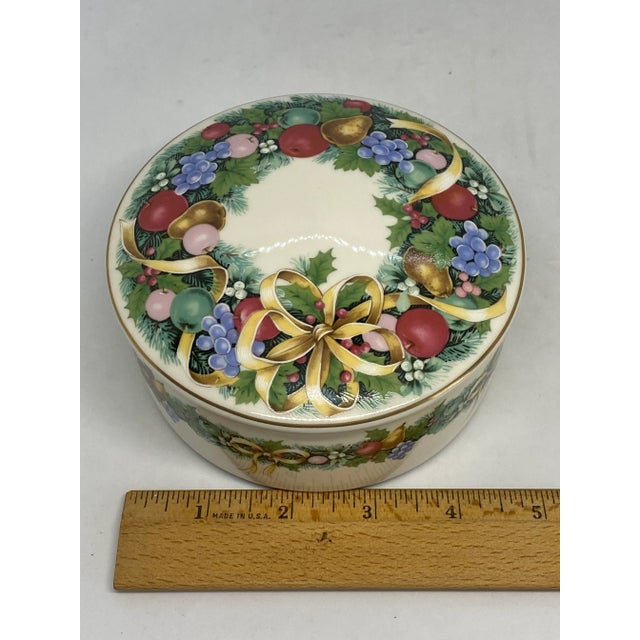 1980’s Mikasa Christmas Bouquet Porcelain Round Lidded Trinket Candy Box For Sale - Image 12 of 13