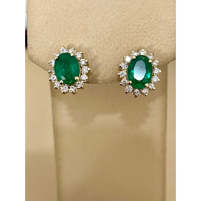 8 Carat Oval Shape Emerald and Diamond Post Back Earrings 14 Karat White Gold For Sale - Image 4 of 18