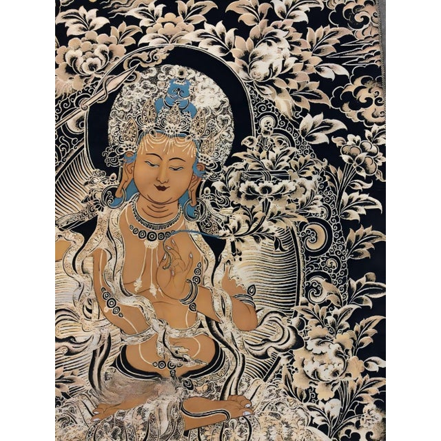 Mid 20th Century Xizang Embroidery and Brocade Thangka Buddha Painting - Wrathful Deity Protector Wall Art - Hand Painted Buddhist Sacred Scroll For Sale In Seattle - Image 6 of 7