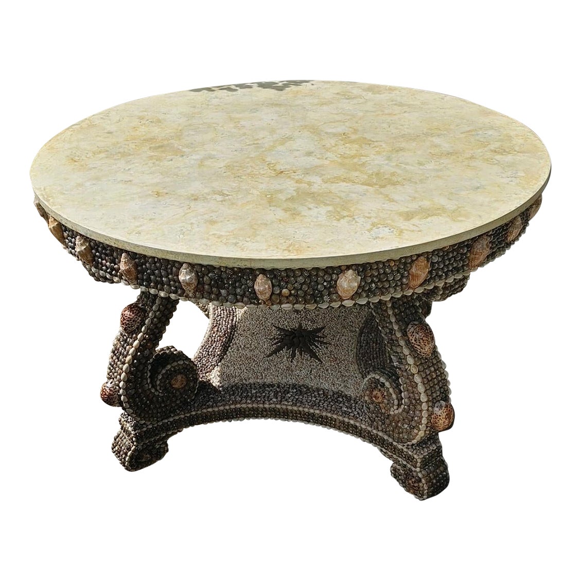 Custom Shell Covered Center Table | Chairish