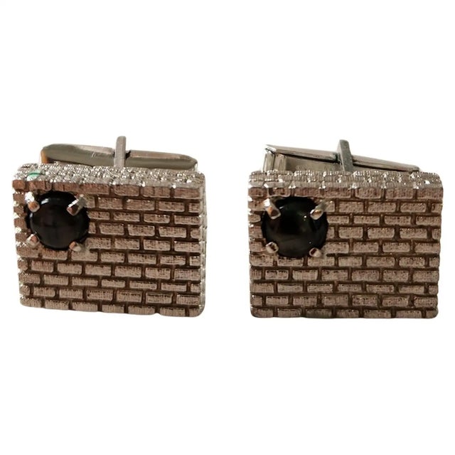 Mid-Century Modern 1960s Sterling Onyx Cufflinks Modernist Estate For Sale - Image 3 of 9
