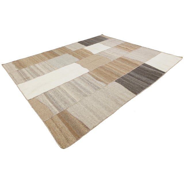 Contemporary Minimalist Neutral Patchwork Wool Kilim Rug Wabi-Sabi Handmade For Sale - Image 12 of 12