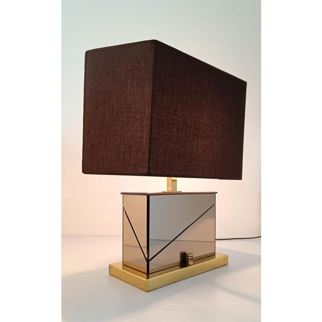 Vintage Table Lamp in Brass and Bevelled Smoked Mirror from Romeo Rega, 1970s For Sale - Image 10 of 18
