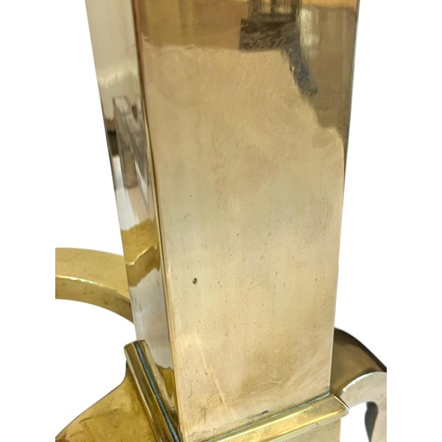 Pair Antique English Georgian Style Brass and Iron Andirons Chenets For Sale - Image 11 of 16