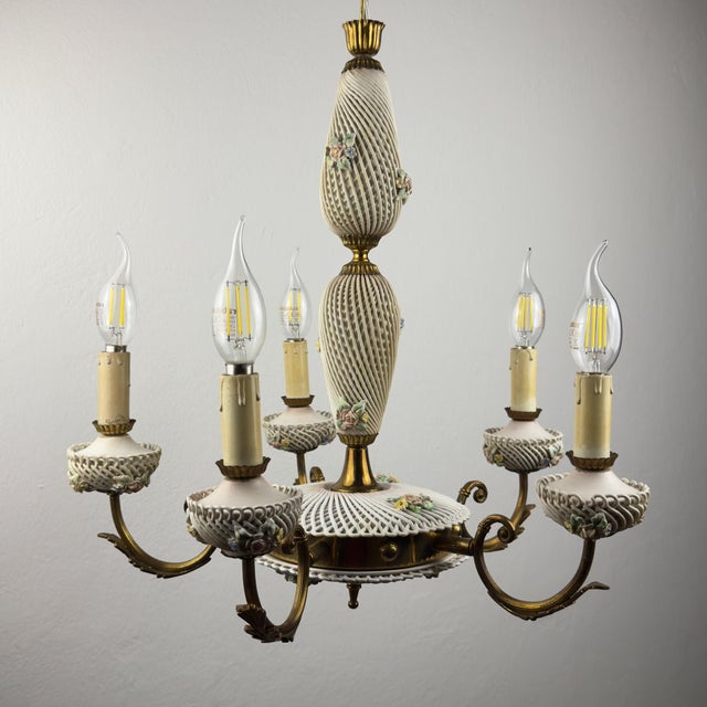 Vintage Art Nouveau Capodimonte Chandelier, 1930s For Sale - Image 9 of 18
